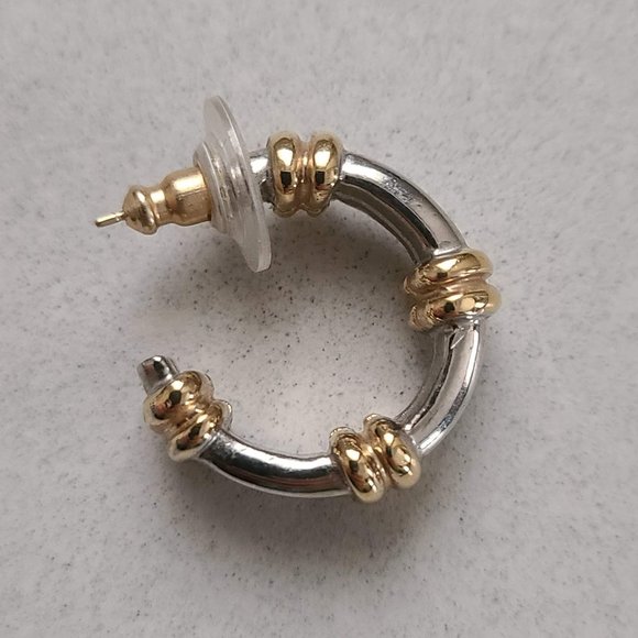 Gold & Silver Colored Thick Hoop Earrings - Picture 7 of 9